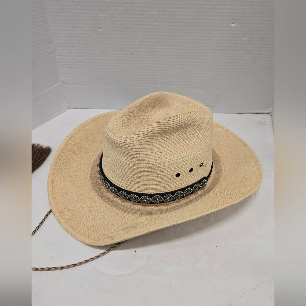 Sun Body Hat Houston Texas Handcrafted Palm Straw Havana Hat 7 1/8‎ ( 57 )
